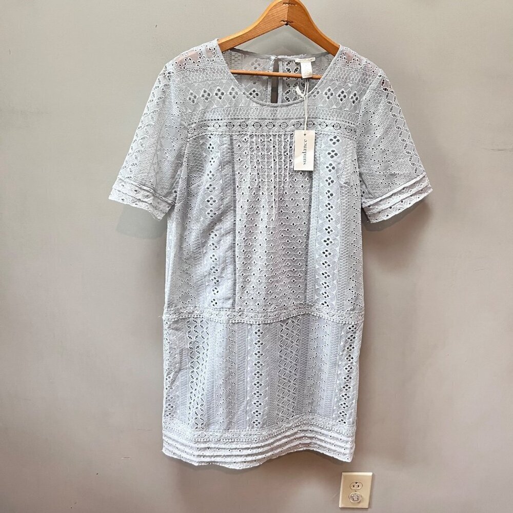 Sundance Lucille Lace Eyelet Dress, Gray. Size Small